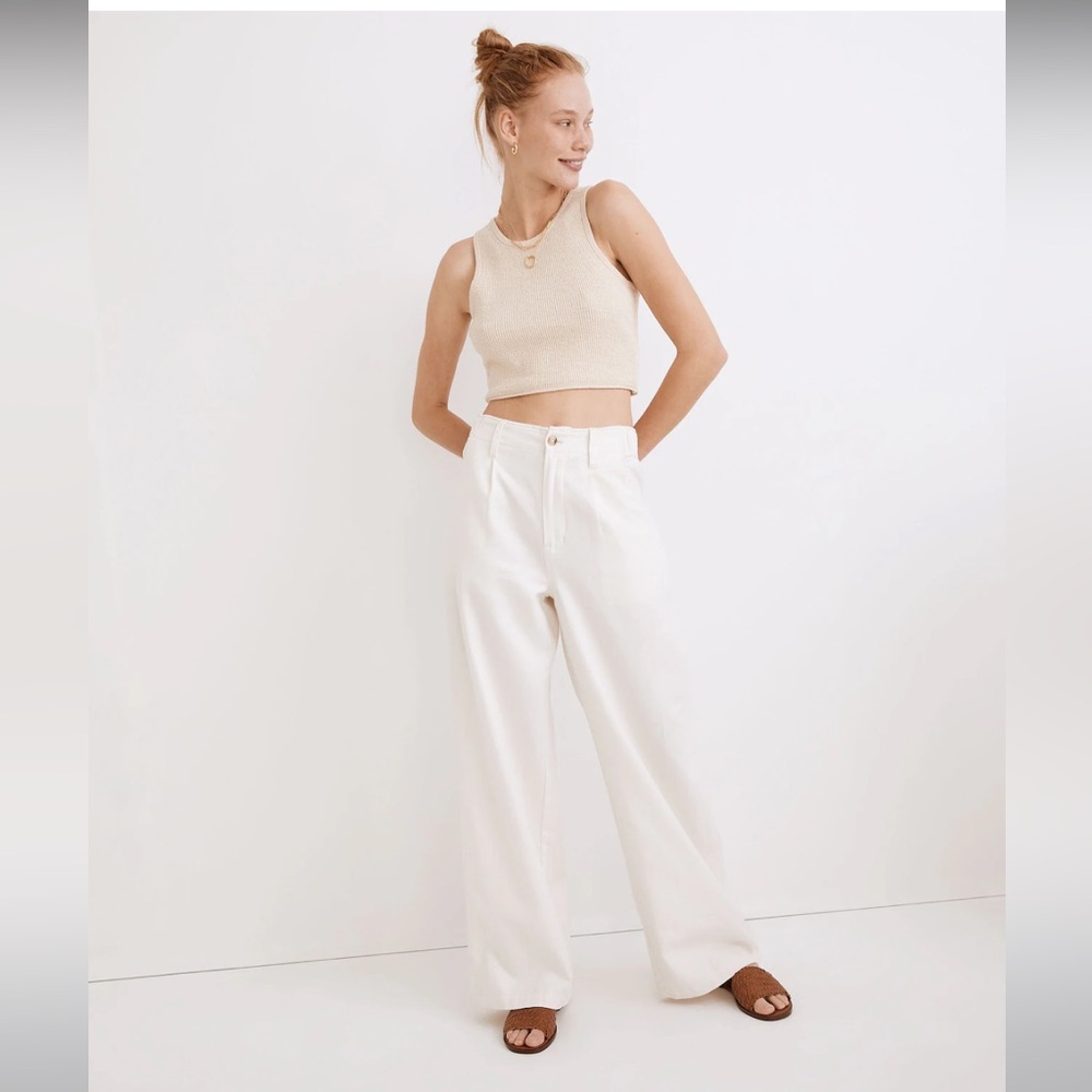 Madewell Cotton Linen Pleated Wide Leg Mauve Pants Size S (2)